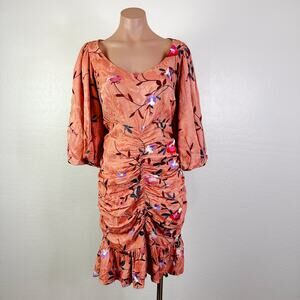 By Timo 3/4 Sleeve Ruched Jacquard Embroidered Floral Dress Blush Pink L NWT